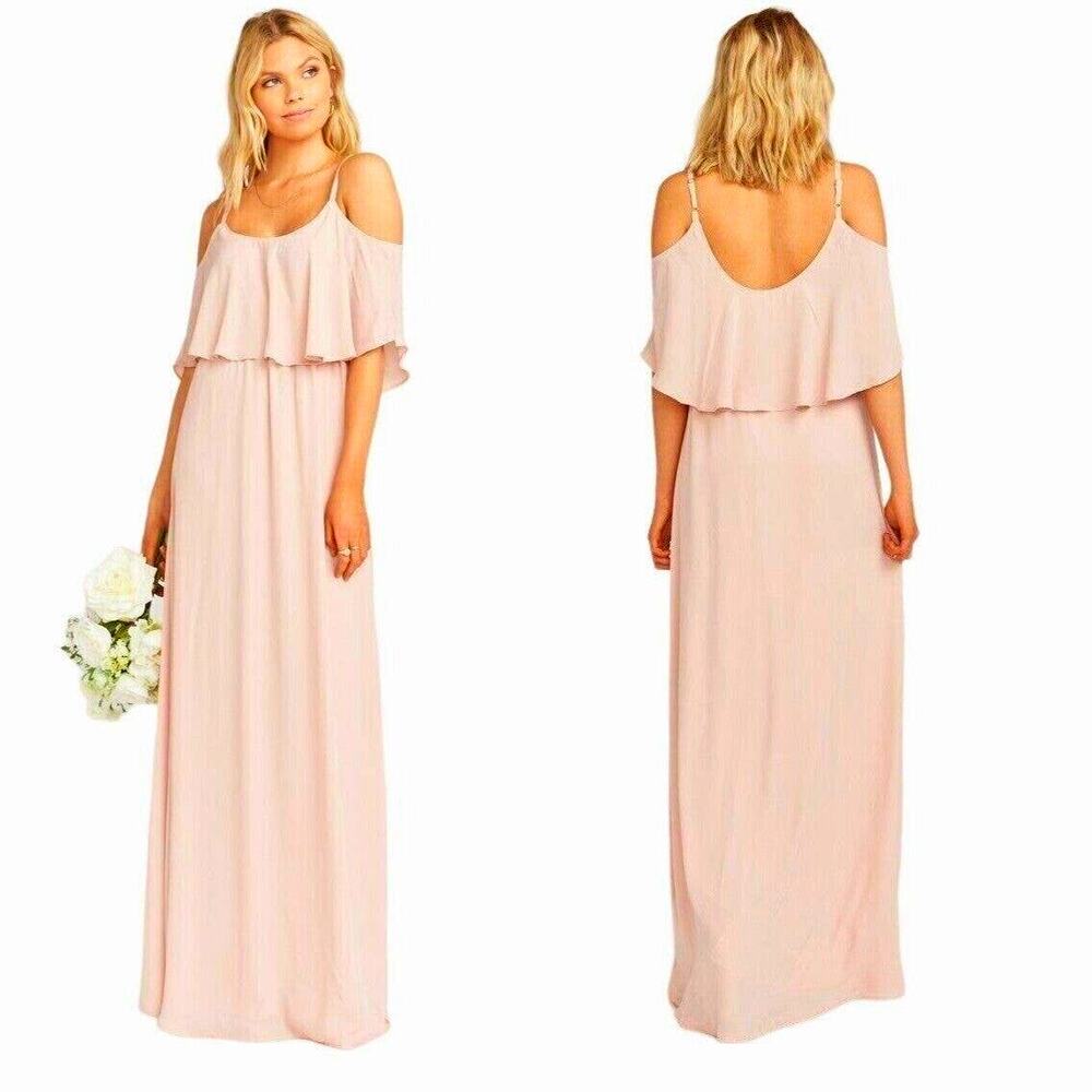 Show Me Your Mumu Caitlin Ruffle Maxi Bridesmaid Dress Blush Pink Crisp Medium